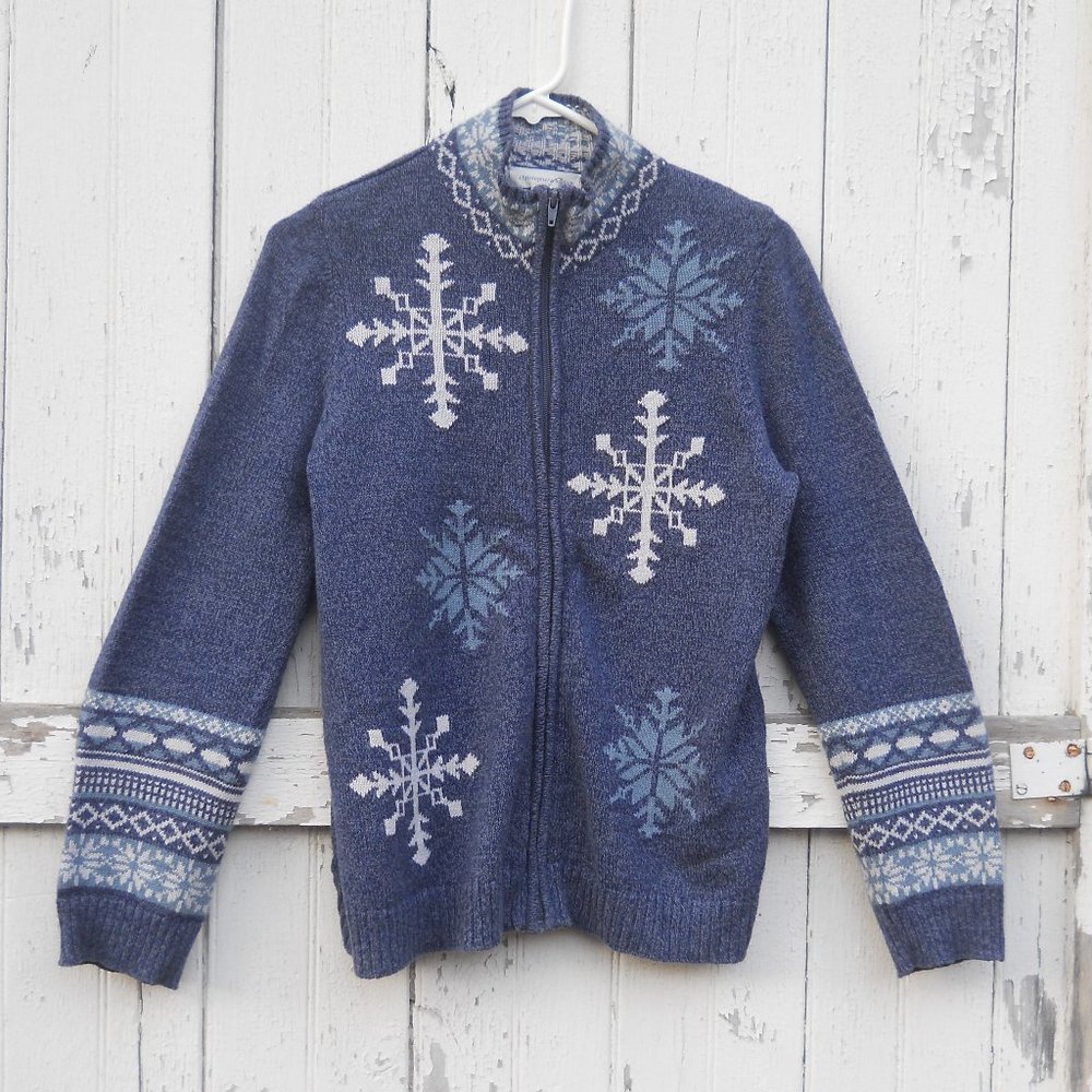 Christopher & Banks Sweater, Size S, Blue w/Snowflakes